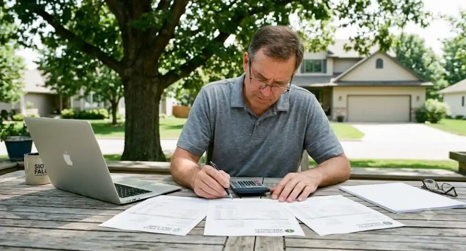 A customer reviewing insurance documentation to learn how to choose the best tree service company in Sioux Falls, SD.