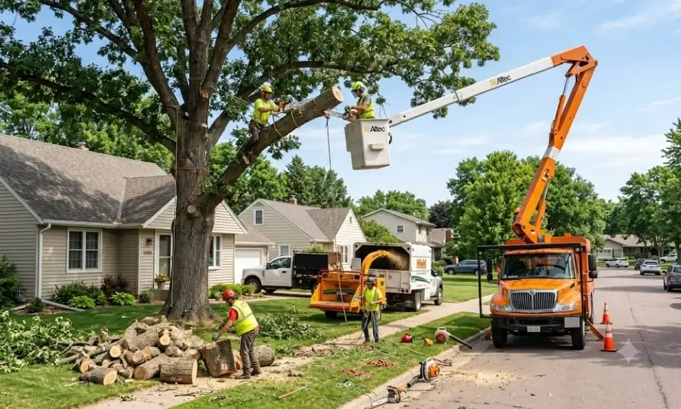 Tree crew loading debris for haul-away from a Dell Rapids, SD property