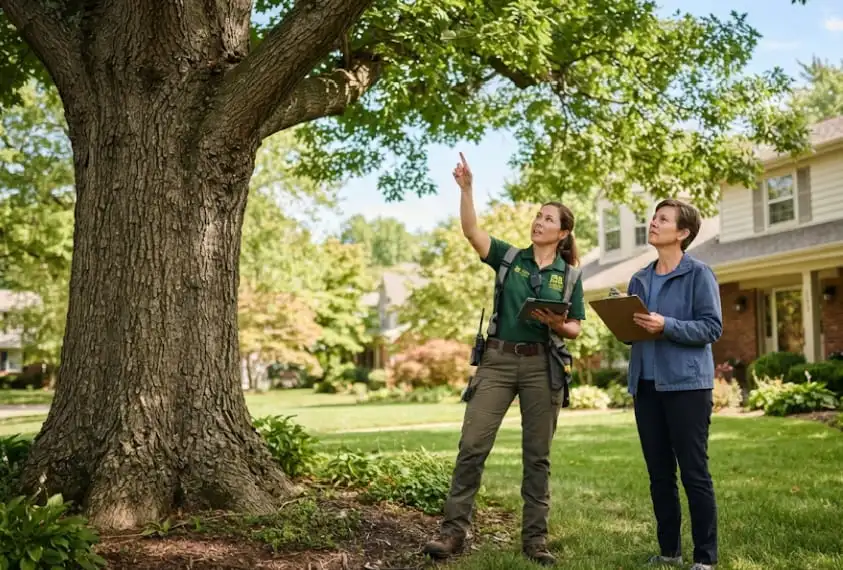 Arborist consulting with a homeowner about EAB