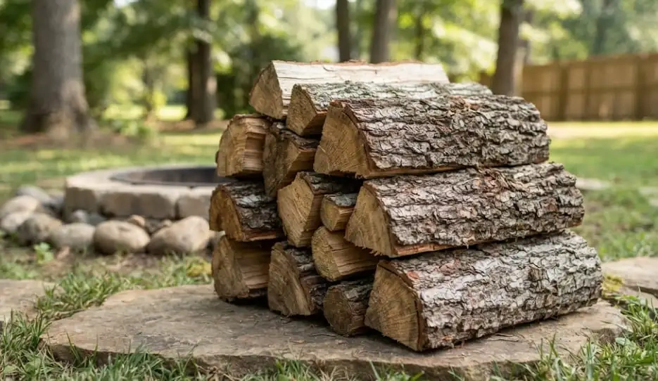 Stacked ash firewood on a Renner, SD acreage inside the Minnehaha County quarantine